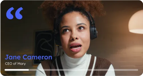 Jane Cameron, CEO of Mary. Wearing headphones and a brown vest speaking.